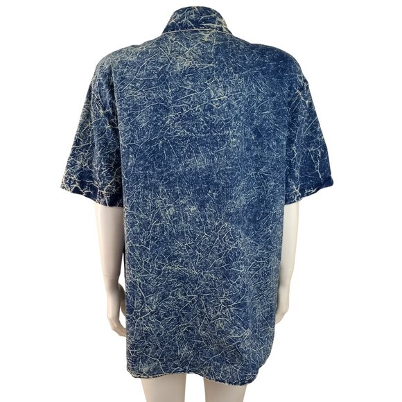 Vintage Pret Blue Acid Wash Embellished Short Sleeve Button Front Shirt - Picture 6 of 7